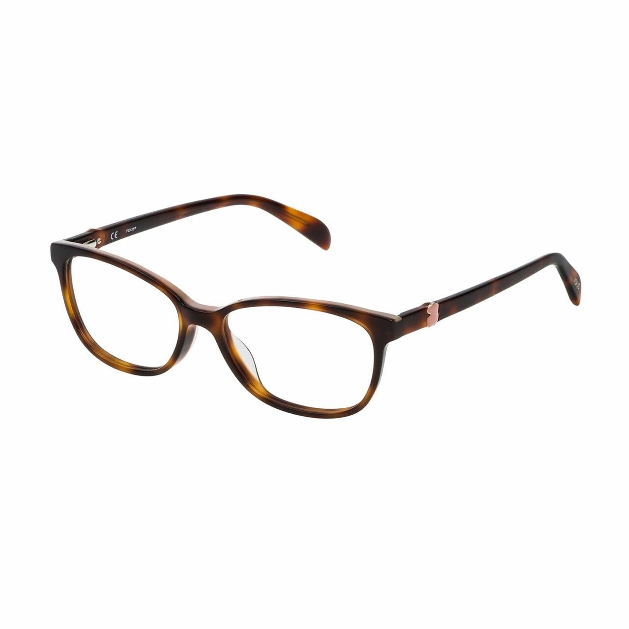 Tous VTO979-09AJ Shiny Havana Square Women's Acetate Eyeglasses displayed elegantly, showcasing their stylish design and shiny finish.